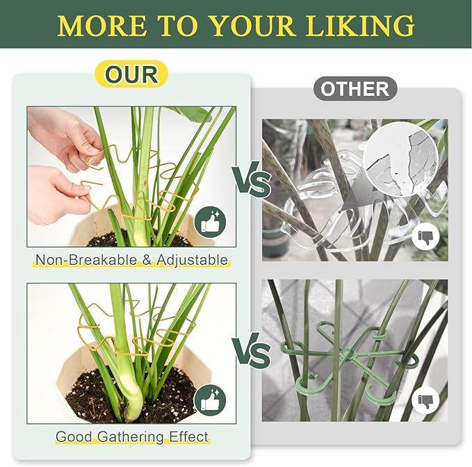 Plant Stem Support 2 Pack, Adjustable Metal Monstera Plant Support Small & Large, Unique Design Plant Supports for Indoor Plants Moss Pole Growth (Gold)