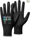 KAYGO Safety Work Gloves MicroFoam Nitrile Coated, 3 Pairs KG18NB,Seamless Knit Nylon Glove with full fingers Touchscreen, Ideal for Automotive,Warehouse,Construction (XL, Black)