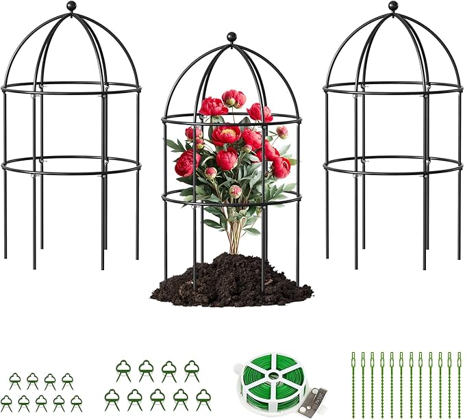 DoCred 3 Pack Garden Trellis for Climbing Plants, 15.7" x 31.5" Metal Rustproof Tomato Cage, Outdoor Indoor Flowers Potted Obelisk Trellis for Cucumber Vine Peony Lily Rose Plant Support