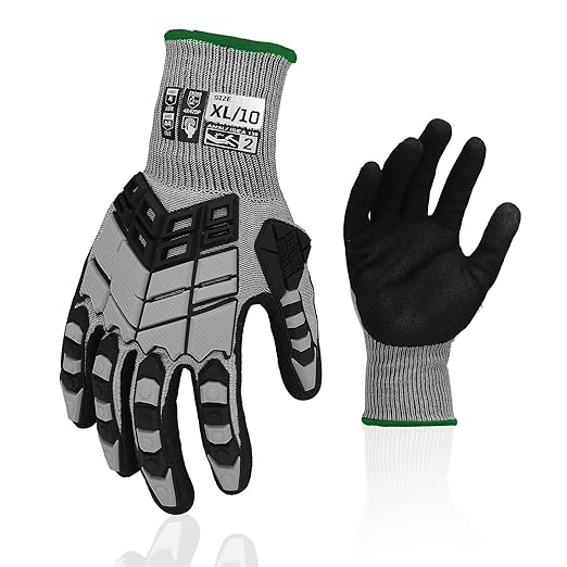 Safety Work Gloves, Impact Gloves for Men Women, Cut Resistant Non-Slip Heavy Duty Gloves with Nitrile Grip, Touch Screen Glove with Impact Protection for Mechanic Construction, X-Large, Grey