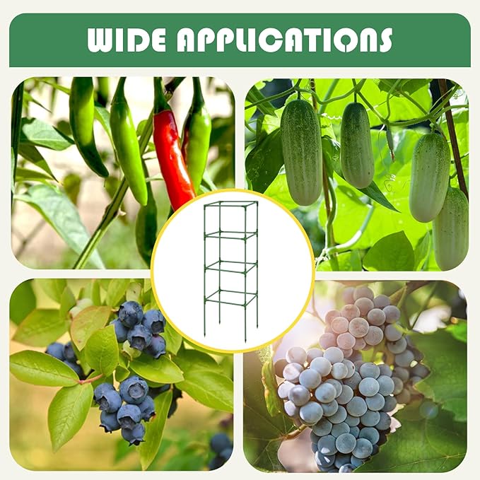 Therwen 8 Packs Tomato Cages for Garden 41.5 x 15 x 15 Inches Square Tomato Plant Support Pole, Heavy Duty Steel Plant Tower Stakes Cucumber Trellis for Climbing Vegetables Flowers Fruits