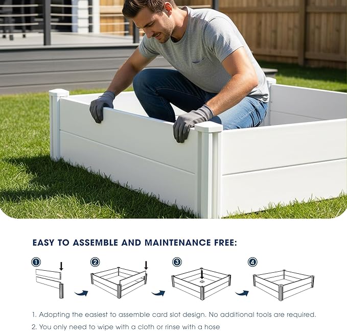 PASAMIC Durable Vinyl Raised Garden Bed, 4x4x1ft Raised Bed for Gardening, Planter Box with Open Bottom, Raised Garden Bed Outdoor, DIY Above Ground Garden Bed for Fruit, Vegetables, Herbs