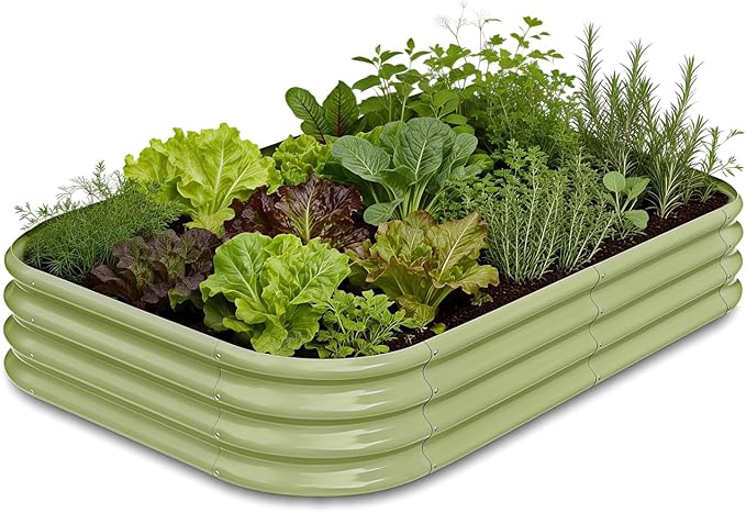 Galvanized Raised Garden Bed 6x4x1ft - 12" Tall Metal Planter for Outdoor Plants, Vegetables, Herbs, Metal Garden Box with Stainless Steel Hardware, and Rust-Resistant Coating - Moss Green