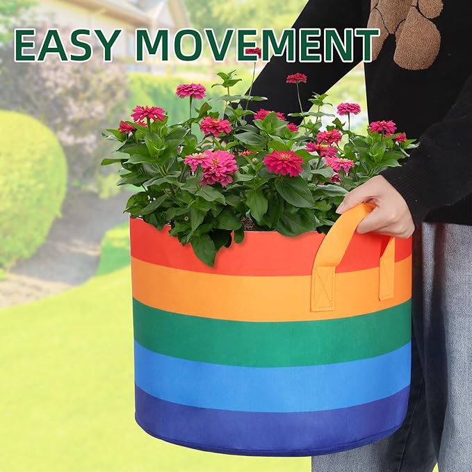 LITLANDSTAR 6 Pack 7 Gallon Grow Bags, Heavy Duty Thickened Colorful Nonwoven Plant Fabric Pots with Handles, Five-Color Tone Garden Plant Bags for Fruits Vegetables Flowers Herb