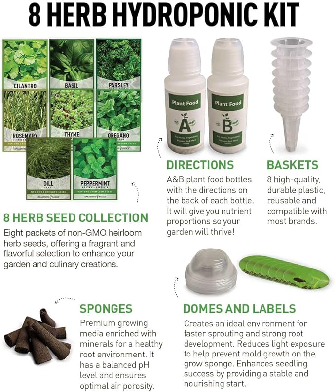 Gardeners Basics Hydroponic Herb Pods Grow Kit Compatible with Aerogarden & Lettuce Grow - 8 Varieties of Fresh Culinary Herbs Indoors and Outdoors Seeds, Aquaponic & Hydroponic Herb Seed Pod Kit