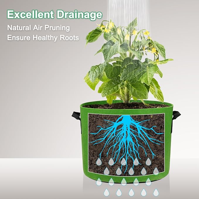 M METERXITY 5-Pack Plant Grow Bags 7 Gallon Grow Bags 300G Thickened Fabric Pots with Durable Handles Plant Garden Grow Pots for Fruits/Vegetables/Flowers/Plants [Green]
