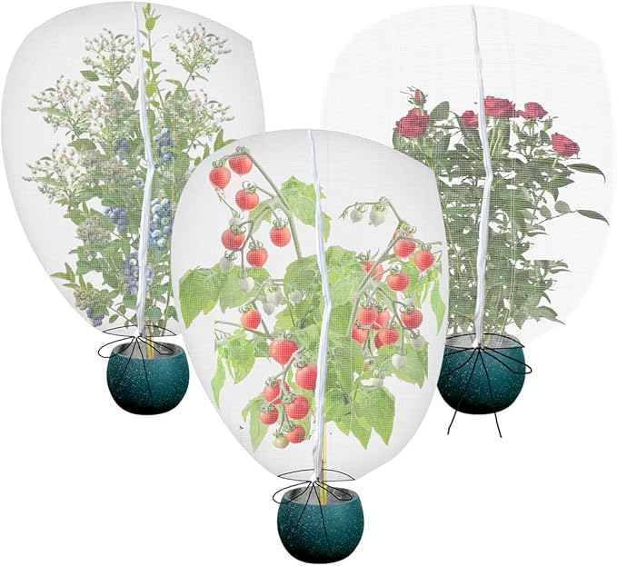 Gardtree 3 PCS 3.2 x 5 FT Bird Insect Barrier Fruit Tree Netting, Upgrade Design with Double Zipper, Plant Protectors from Animals, Garden Plant Cover Mesh for Blueberry Bush Flower Tomato Flower