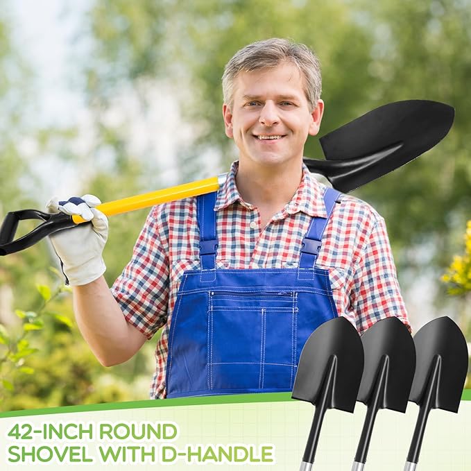 8 Packs Heavy Duty Digging Shovel Long Metal Shovel with Comfortable D Handle, Trenching Digging Spade for Garden Landscaping Construction, Snow Beach Sand (Water Drop)