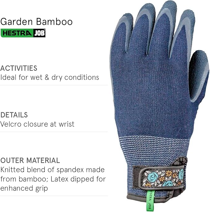 Garden Latex Protective Gardening Gloves | Close-Fitting Sustainable Yarn Gloves for Planting, Weeding and Gardening - Indigo - 6