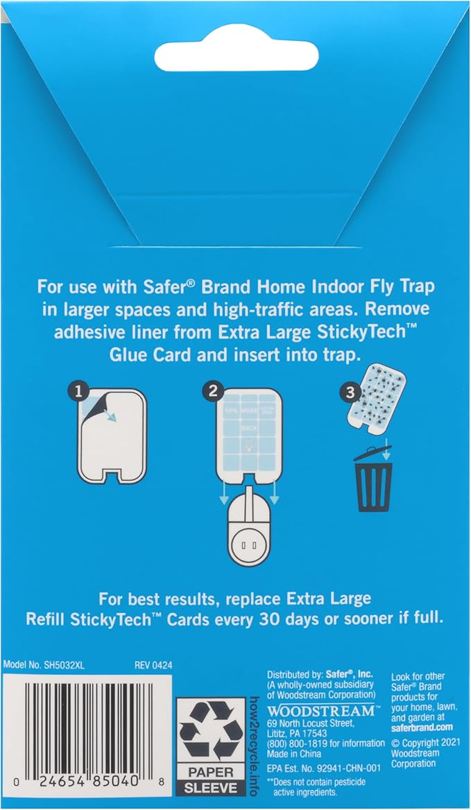 Safer Home SH5032XL Trap Refill Pack of Extra Large Glue Cards for SH502 Indoor Fly Trap, Official Safer Home Refills with StickyTech Glue Technology, 2 Count (Pack of 1)