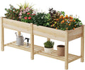 Wooden Raised Garden Bed, Planter Box with Legs, Garden Planter with Divider Bag for Backyard, Patio, Balcony, Planter Stand Box for Herbs and Vegetables(Natural-L)