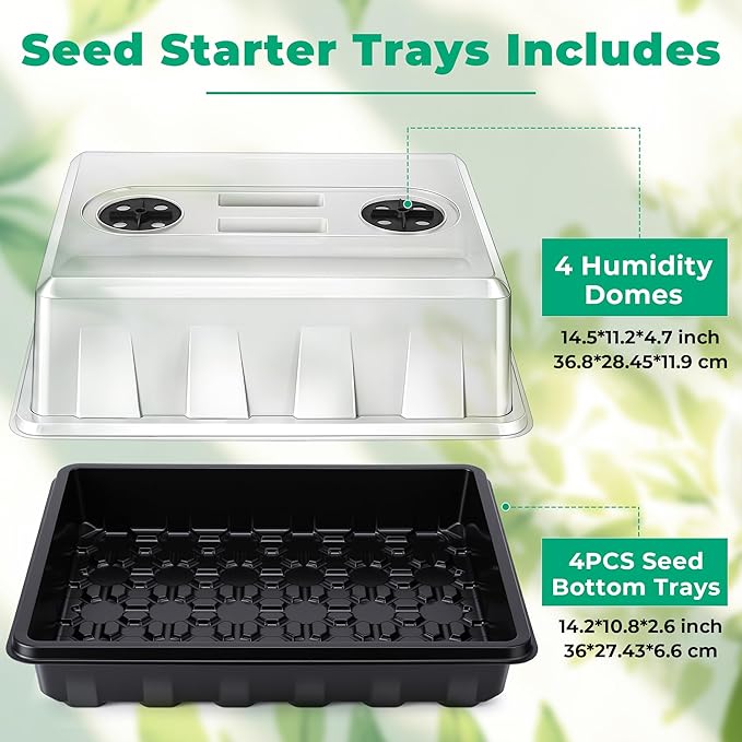 Seed Starter Tray, Seedling Starter Trays for Starting Plant Seeds, Indoor Gardening Plant Germination Trays, Black, 4PCS