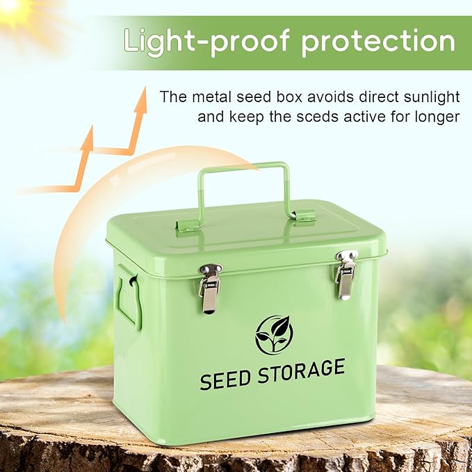 Seed Storage Organizer, Metal Seed Bank Gardening Saving Containers Box (Seeds not Included)