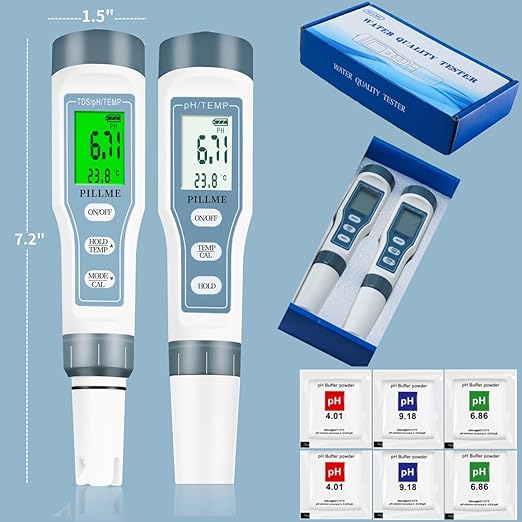 2Pcs Digital PH Meter PH Tester 0.01 High Accuracy Water Quality Tester with ATC: 3 in 1 PH TDS Temp for Drinking Water, Hydroponics, Lab