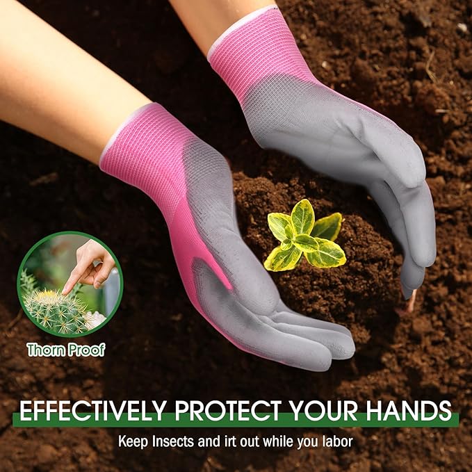 Maxdot 36 Pack Gardening Gloves for Women 3 Colors Womens Work PU Coated Grip Outdoor Gloves for Weeding Digging and Pruning