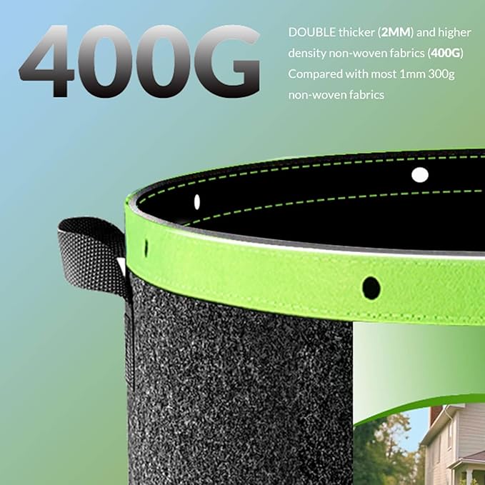 Grow Bags 6 Pack 2MM 400G More Heavy Duty Thickened Nonwoven Garden Plant Fabric Pots (Black, 10 Gallon)