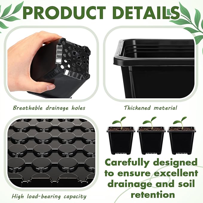 Nuenen Seed Starter Tray 10 Pcs, 3.5 Inch Square Nursery Pots 120 Pcs, Seed Starting Pot with Drainage, Seedling Trays, Microgreenings Plant Propagation Germination Tray, 10 Set