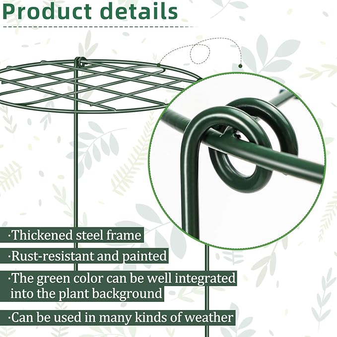 NNG 6 Pack Peony Cages and Supports 12 x 16 Inch Grow Through Plant Supports for Outdoor Plants,Plant Brace Flower Support Rings Hoops for Vegetables,Rose,Tomato,Orchids