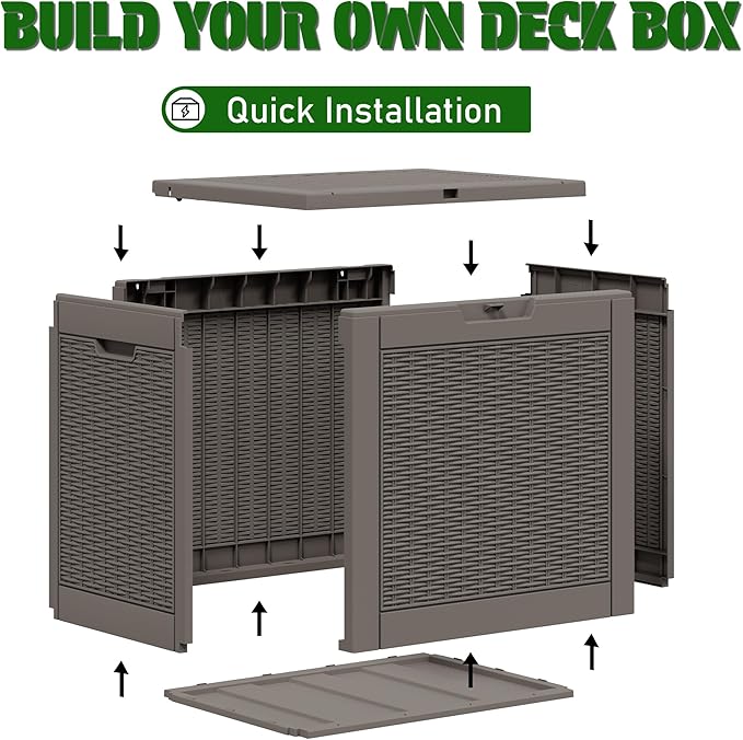 Oudoor Storage Deck Boxes Waterproof, Waterproof and UV Resistant Outdoor Storage Box Lockable Lid for Delivery Box, Indoor, Garden Tools, Pool Supplies, Patio (Grey, 35 Gallon)