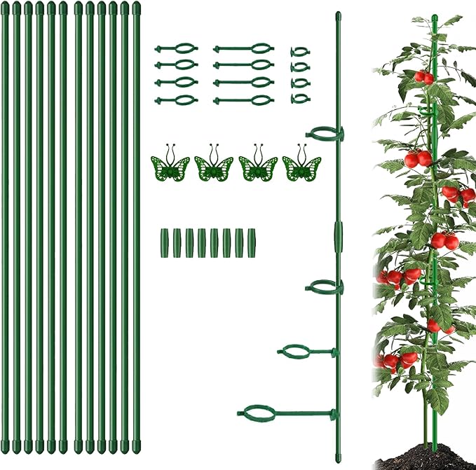 Plant Stakes 12 Inch, 12-Pack Stackable Plant Support Stakes with 12 Clips, Extendable Plant Holder Sticks for Tomato, Orchid, Monstera, Indoor Outdoor Plants (12)