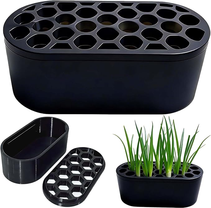 3D Printed Green Onion Planter Trays | Plant Propagation and Seedling Starter Trays for Indoor Gardening | Reusable Nursery Pots for Home, Office, Dorm (Black)