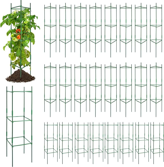 24 Sets 48 Inch Tomato Cage for Garden Adjustable Plants Tomatoes Stakes Support Cages Trellis Expandable Plant Cage Vegetable Support Trellis Stakes for Vertical Climbing Plants Flowers