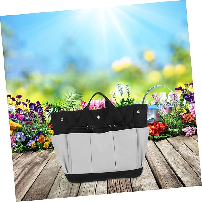 Uonlytech Garden Tool Storage Organizer Bag Multi-Pocket Oxford Cloth Tote for Gardening Tools Spacious Design for Easy Organization for Home and Outdoor Use Grey