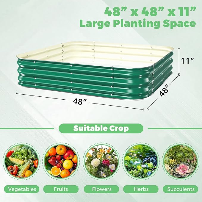 Galvanized Raised Garden Bed, 4x4x1ft Garden Planter Bed Outdoor, Heavy Duty Rustproof Steel Raised Bed Kit for Gardening Vegetables Fruits Flowers Grow Green