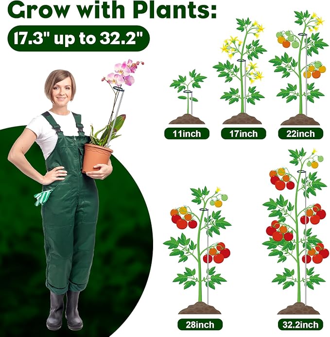 Extendable Monstera Plant Support Stakes, Made of Aluminum Alloy, Tomato Stakes Length Adjust from 17.3" to 32.2", Suitable for Indoor Outdoor Potted Amaryllis Vegetables Comes with 10 Ties-3Pack