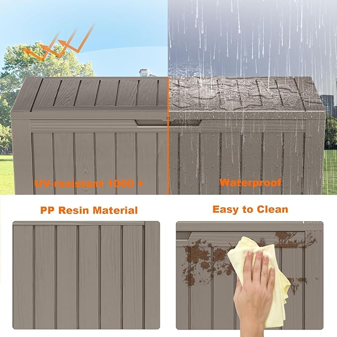 80 Gallon Resin Deck Box, Lockable Outdoor Storage Box for Patio Cushions Storage Furniture,Garden Tools, Pool Supplies, Weatherproof and UV Resistant (Grey)
