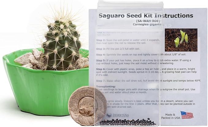 Grow Your Own Saguaro Cactus Kit (Carnegiea gigantea) – Cactus Seeds – Seed Starter Peat Pellets Pods - Southwestern Gift Idea - Seed Growing