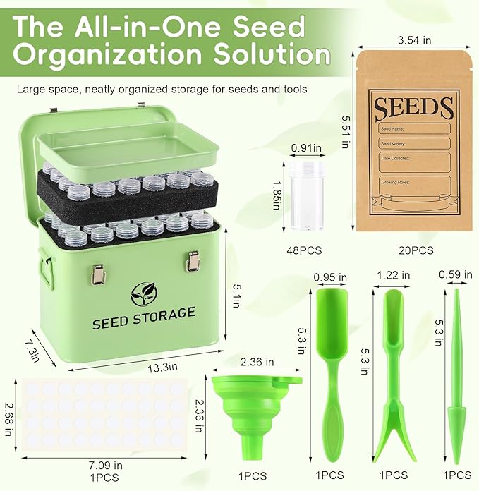 Seed Storage Organizer, Metal Seed Bank Gardening Saving Containers Box (Seeds not Included)