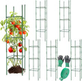 6Pack 12" Width Up to 48" Height Adjustable Square Tomato Cages for Garden, Plant Support Stakes for Climbing Vegetable, Tomatoe, Flower, with Twist Ties Snap-On Stake Arms