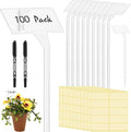 202 Pcs Large Plant Labels Kit, Include 100 Outdoor Plastic Plant T Type Tags Waterproof Reusable Plant Markers Stakes, 100 PET Films and 2 Marker Pens for Garden Herbs Flowers Pot (White, 11.8 Inch)