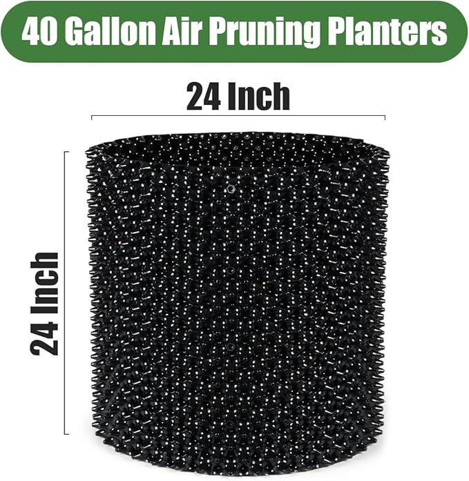 RooTrimmer Air Pruning Containers, 40 Gallon Air Pruning Planters, Sturdy Plastic Roots Control Planter Container for Tree Grow Outdoor, Garden Self-Planting Planters, Size 24"x24", Black, 2P