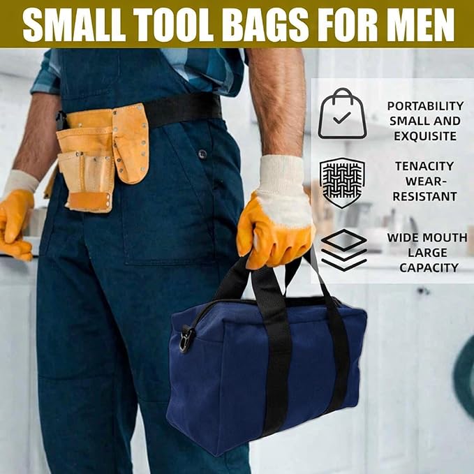 BLIRITEL Wide Mouth Tool Bag, Heavy Duty Canvas Tool Storage Bag, Large Capacity Handbag, Multi-function Tool Organizer Tote Bag for Storage Wrenches Pliers (Navy Blue, 18 Inch)