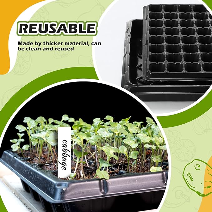 Yinder 20 Pcs Plant Seed Starting Trays, 1020 Trays No Holes and Cells Plug Trays with 100 Pcs Tags, Growing Trays for Nursery, Germination, Wheatgrass, Succulent, Microgreens and More(128 Cells)