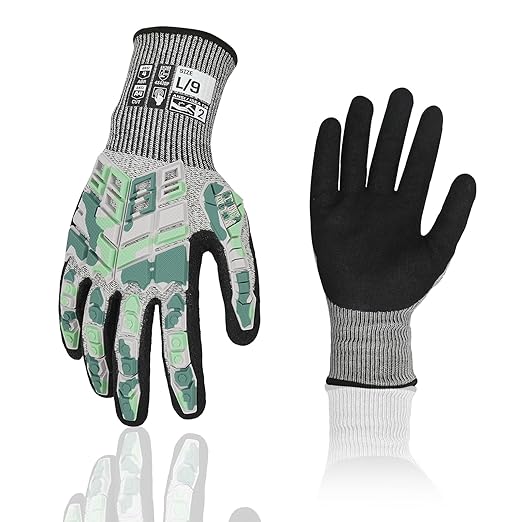 Safety Work Gloves, Impact Gloves for Men Women, Cut Resistant Non-Slip Heavy Duty Gloves with Nitrile Grip, Touch Screen Glove with Impact Protection for Mechanic Construction, Large, Camo