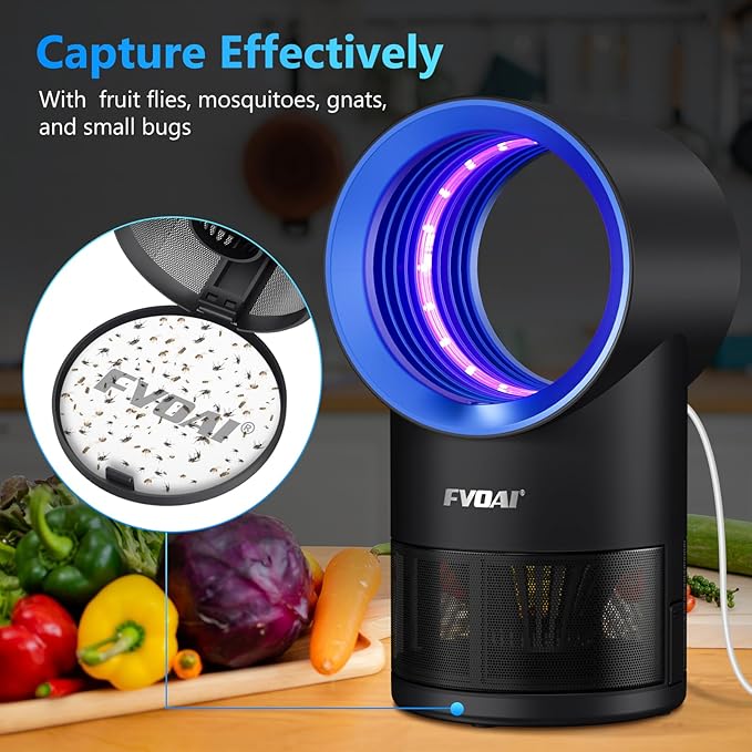 Fly Trap Indoor,Fruit Fly Traps for Indoors Mosquito Trap Indoor Insect Trap with Suction, Time Setting, Bug Light & 10 Pcs Sticky Glue Boards (Blue)