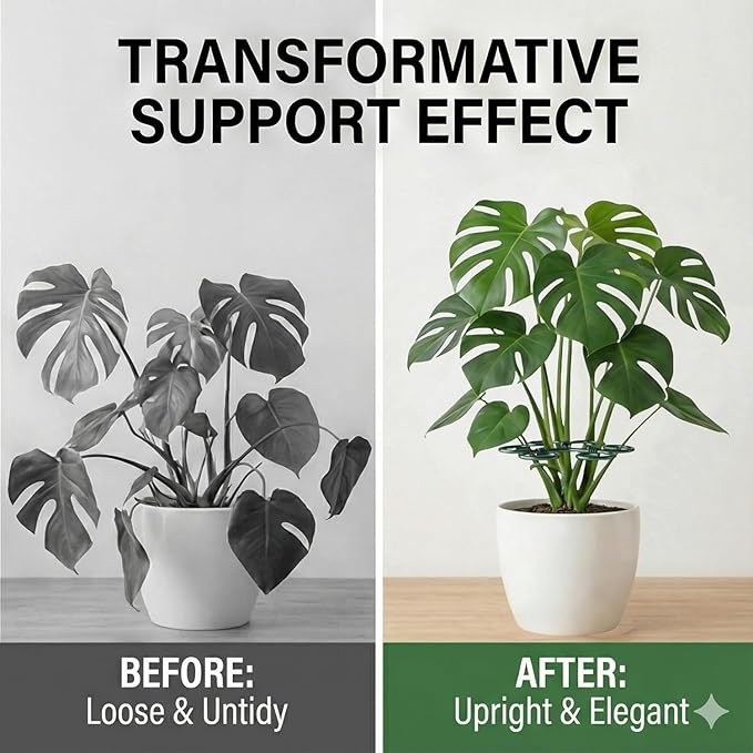 4Pack Green Iron Monstera Support,4.1 * 4.1IN Plant Support Stakes for Indoor Plants,Durable Green Metal Plant Stem Supports-Easy Installation.