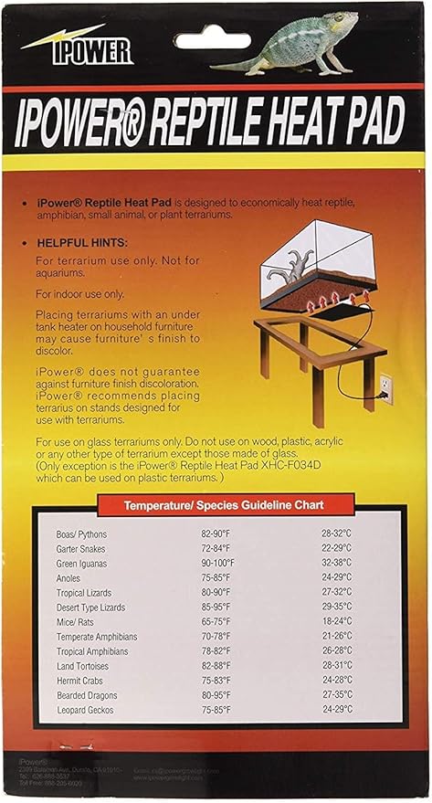 iPower 6x8 Inch Reptile Heat Pad Under Tank Heater, Energy-Efficient & Waterproof Design Terrarium Warmer Mat for Turtles, Lizards, Snakes, 2 Pack