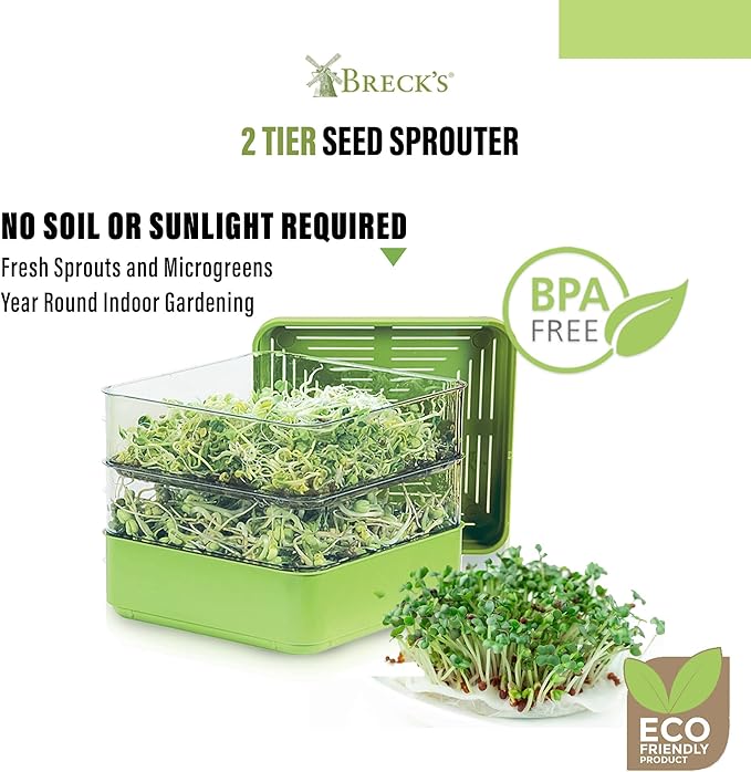 GARDENS ALIVE! Seed Sprouter Kit, Two Tier Stackable Seedling Starter Tray with Lid, Microgreens Propagator Mini Plant Grow Trays, Germinate Seeds Indoors, Healthy Snacks, Bean Sprouts, Soil Free