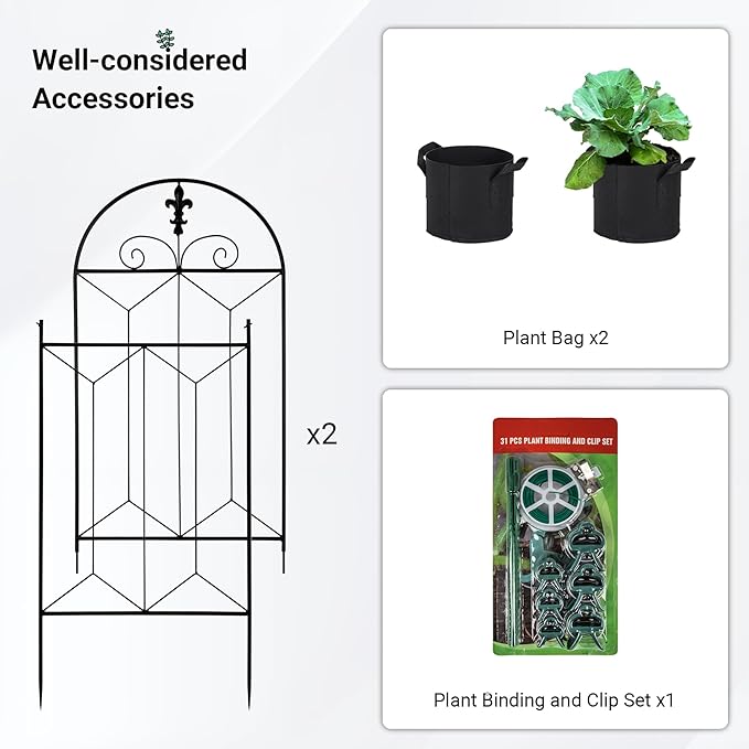 2 Pack 70.8" x 19.5" Metal Garden Trellis, Black Coated Rustproof Metal Trellis Outdoor, Trellis for Climbing Plants for Roses, Vine Cucumbers, Vegetables, Flower Support