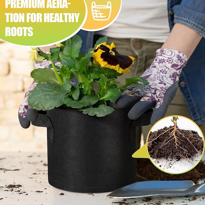 Nuanchu 60 Packs Grow Bags Bulk Aeration Fabric Pot with Handles Thickened Nonwoven Garden Bags to Healthy Root Growth Vegetables Heavy Duty Grow Pots Planting Planter for Flower Fruits (1 Gallon)