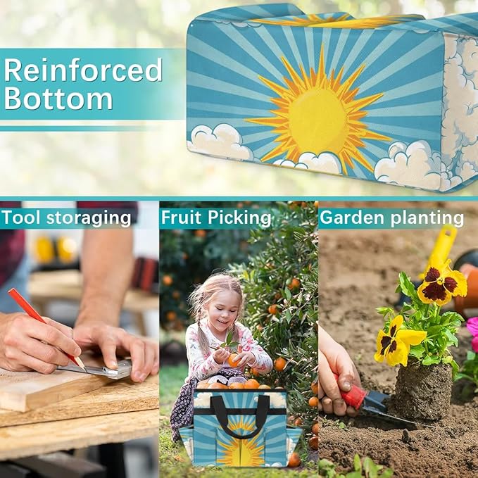 Garden Tool Bag Organizer Garden Tote Bag with Pockets Golden Sunshine Clouds Tool Storage Organizer Gardening Tool Kit Holder 13" x 6.8" x 2.8"