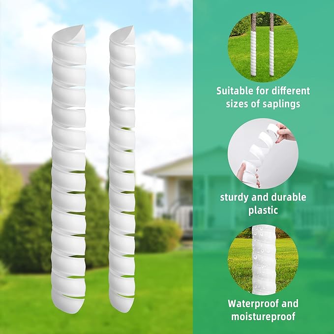 Watayo 4/6/8 Pcs Tree Trunk Protector- 2 Size Tree Wraps to Protect Bark- Plastic Spiral Tree Guard- Tree Bark Protector Tube Wraps to Protect Saplings Plants from Deer Rabbit Cats Rodents Mowers