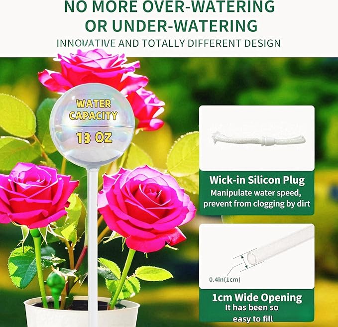 2 Pack 13 oz Glass Rainbow Large Plant Watering Globes, Self Watering Planter Insert with Self Watering Wick, Automatic Watering Device for Indoor & Outdoor Plants