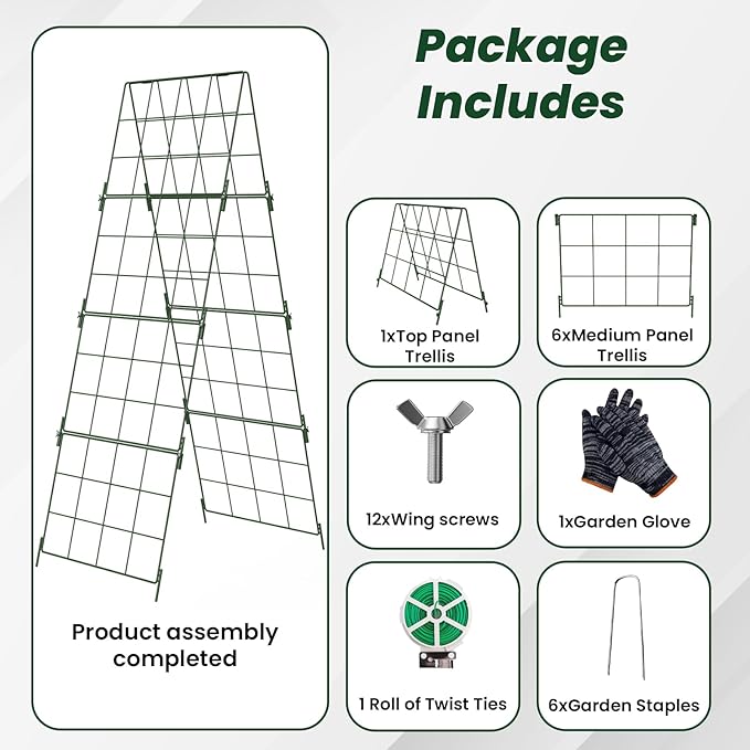 Adjustable A-Frame Trellis for Climbing Plants Outdoor, 48"x16" Cucumber Trellis for Raised Bed, Metal Garden Trellis with Grid Design, Tomato, Grape, Bean, Pea, Squash, Vegetable Trellis (Green)