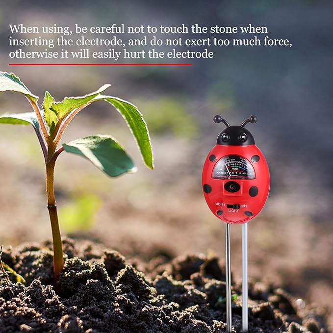 FRCOLOR 3-in-1 Ladybug Soil Tester Garden Tool with Ph Moisture and Light Measurement for Outdoor Plant Care Gardening Supply