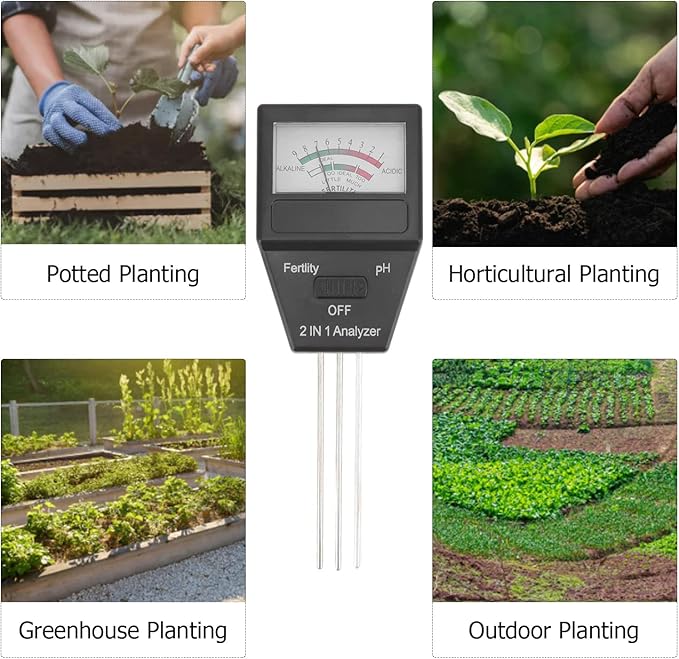 Soil PH Tester Soil Fertility Meter 2 in 1 Dual Function Soil Testing Kit for Home Garden Lawn Farm Indoor Outdoor Use ABS Material 6.5x3.2x18cm